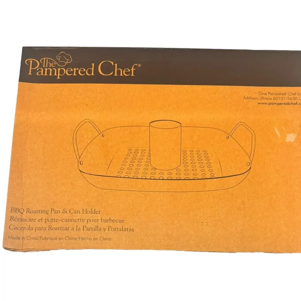 New PAMPERED CHEF BBQ ROASTING PAN AND CAN HOLDER # 2714 NIB NOS RETIRED